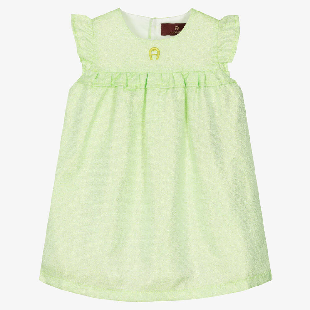AIGNER - Girls Green Glitter Dress | Childrensalon