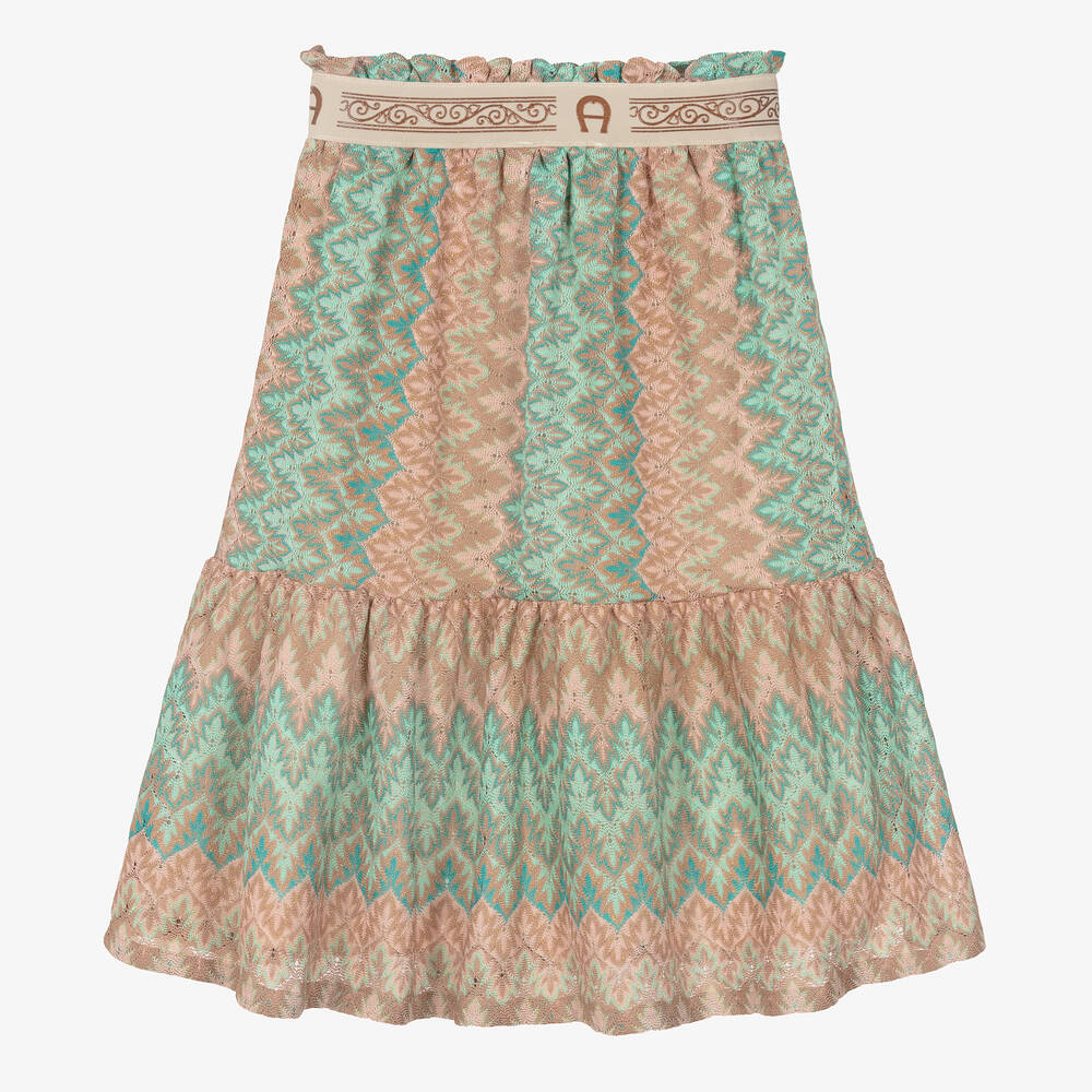 AIGNER-Зелено-розовая вязаная крючком юбка с блестками | Childrensalon Outlet