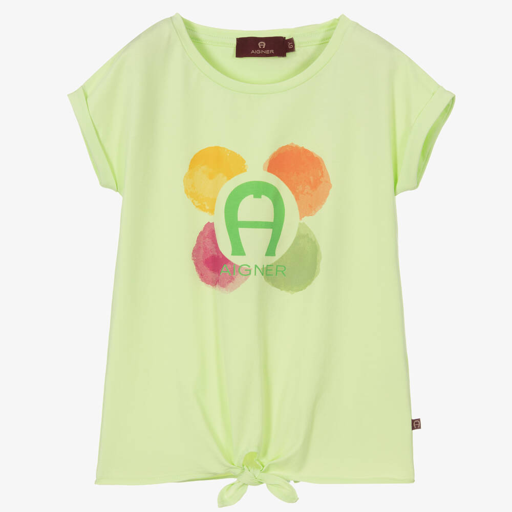 AIGNER - Зеленая футболка с акварельным логотипом | Childrensalon