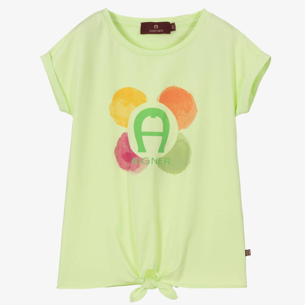 AIGNER-Girls Green Tie Front Logo T-shirt | Childrensalon Outlet