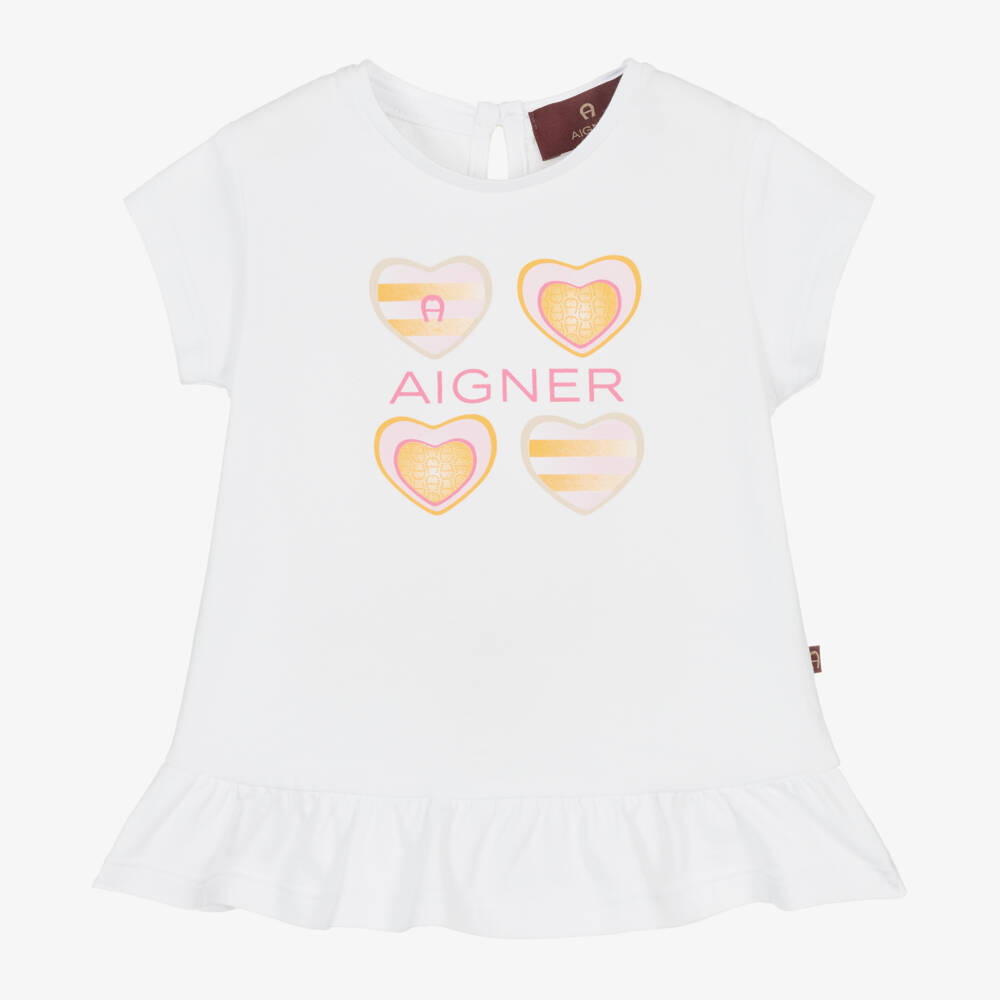 AIGNER-Girls Heart Motif White Tee | Childrensalon Outlet