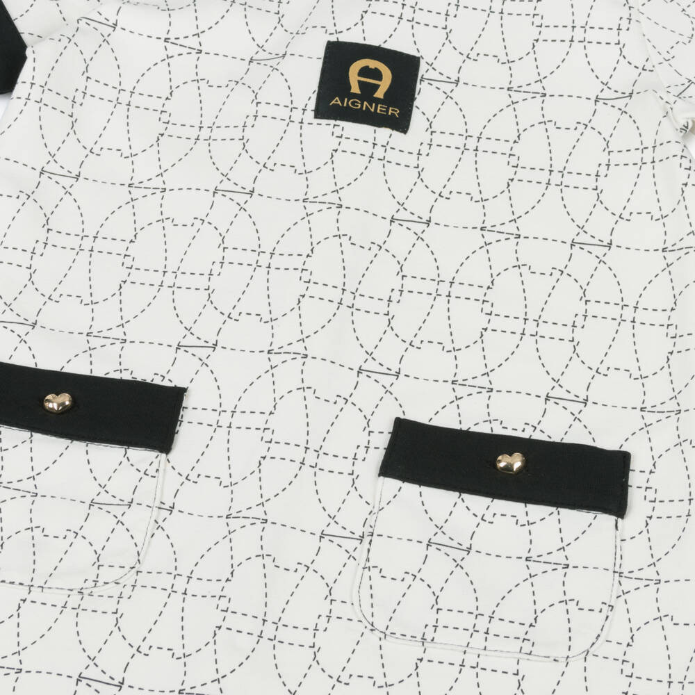 AIGNER-Girls Ivory & Black Cotton Horseshoe Logo Dress | Childrensalon Outlet