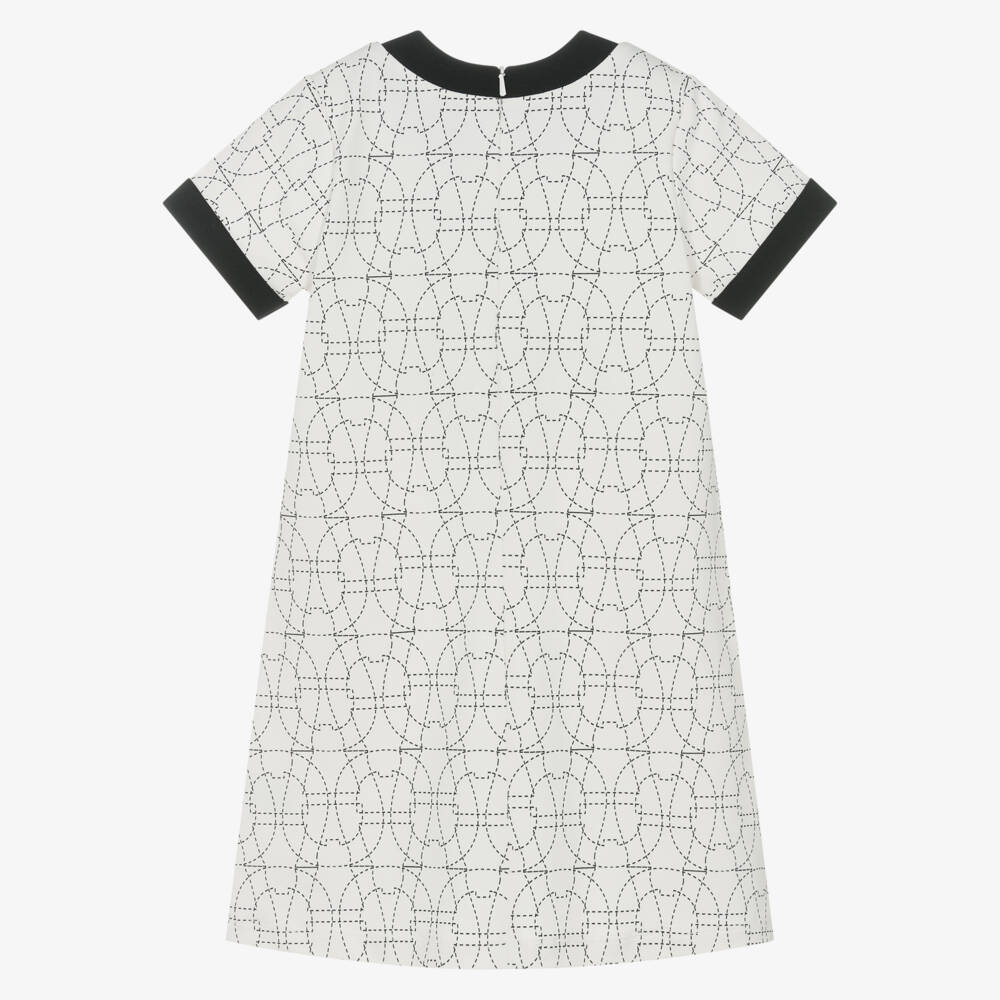 AIGNER-Girls Ivory & Black Cotton Horseshoe Logo Dress | Childrensalon Outlet