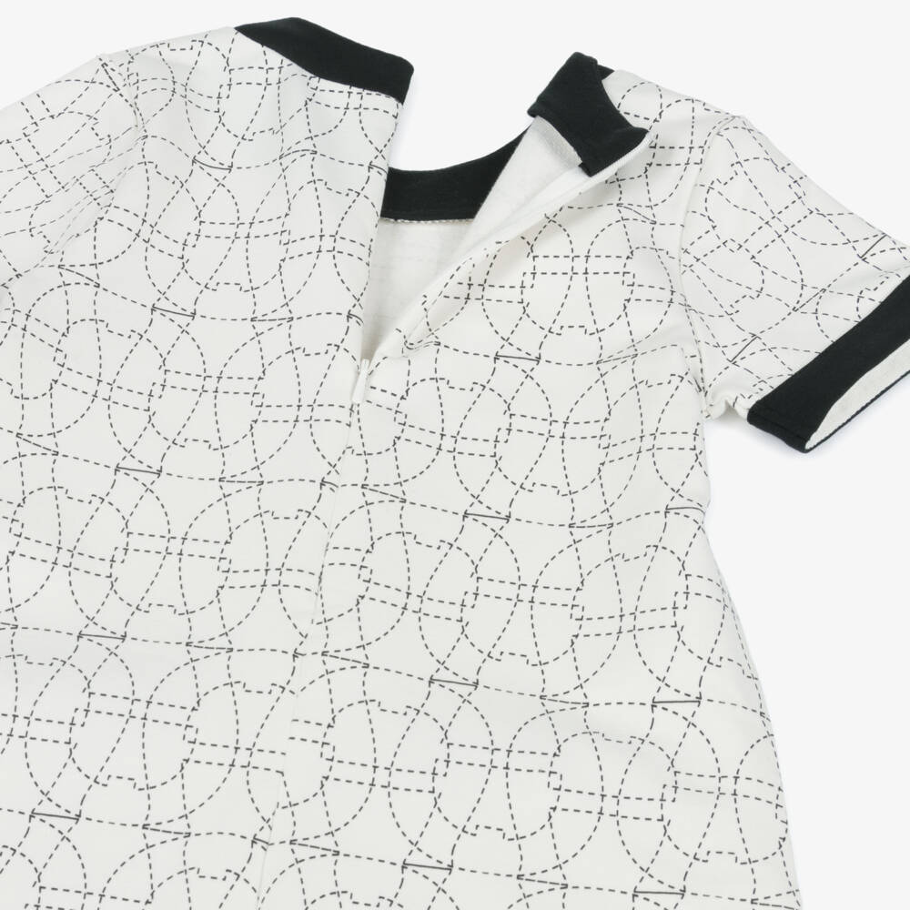 AIGNER-Girls Ivory & Black Cotton Horseshoe Logo Dress | Childrensalon Outlet