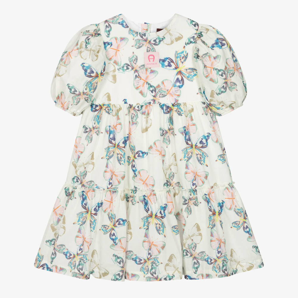 AIGNER-Кремовое платье с цветочным принтом из хлопка для девочек | Childrensalon Outlet