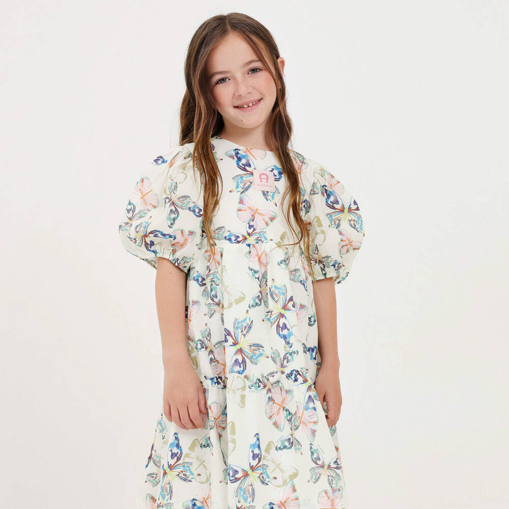 AIGNER-Кремовое платье с цветочным принтом из хлопка для девочек | Childrensalon Outlet