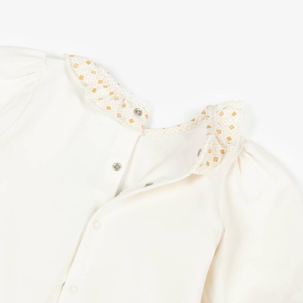 AIGNER-Girls Ivory Cotton Babygrow with Logo Ruffle Collar | Childrensalon Outlet