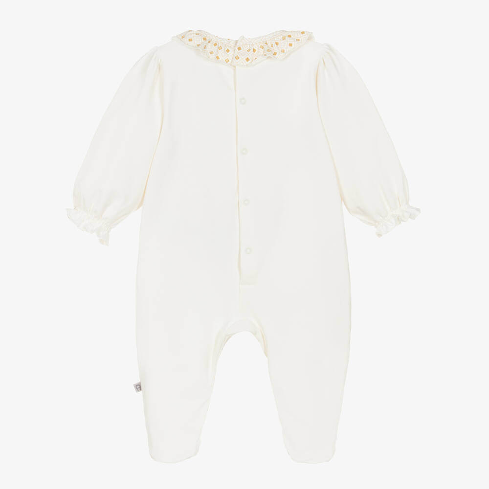 AIGNER-Girls Ivory Cotton Babygrow with Logo Ruffle Collar | Childrensalon Outlet