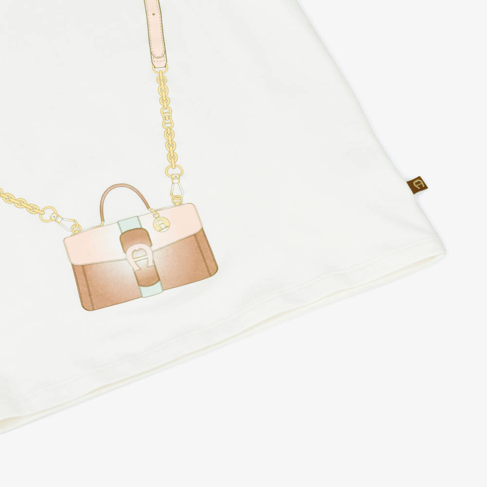 AIGNER-Girls Ivory Cotton Bag Print T-Shirt | Childrensalon Outlet