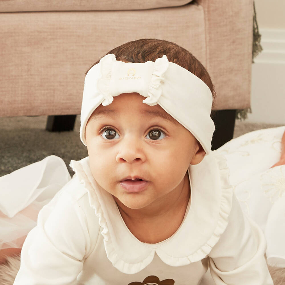 AIGNER-Girls' Ivory Cotton Bow Hairband | Childrensalon Outlet