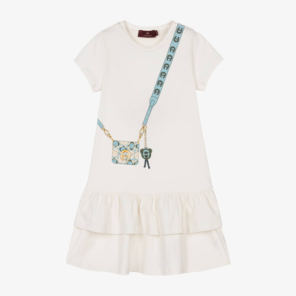AIGNER - Girls Ivory Cotton Crossbody Bag Dress | Childrensalon