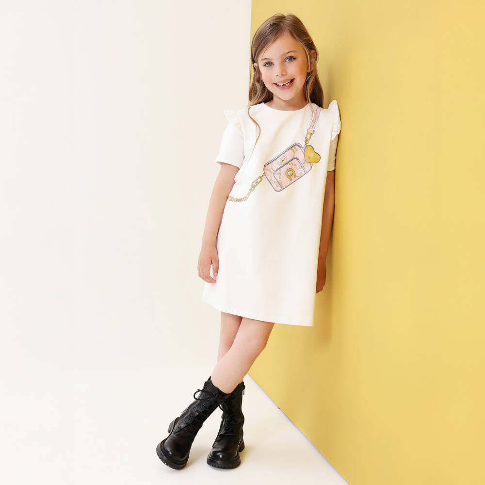 AIGNER-فستان حقيبة من القطن العاجي للبنات | Childrensalon Outlet