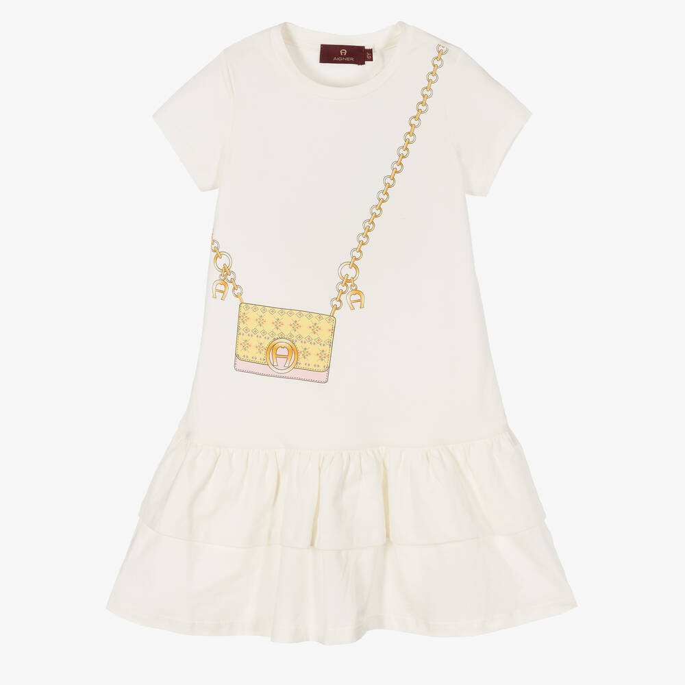 AIGNER - Girls Ivory Cotton Dress | Childrensalon