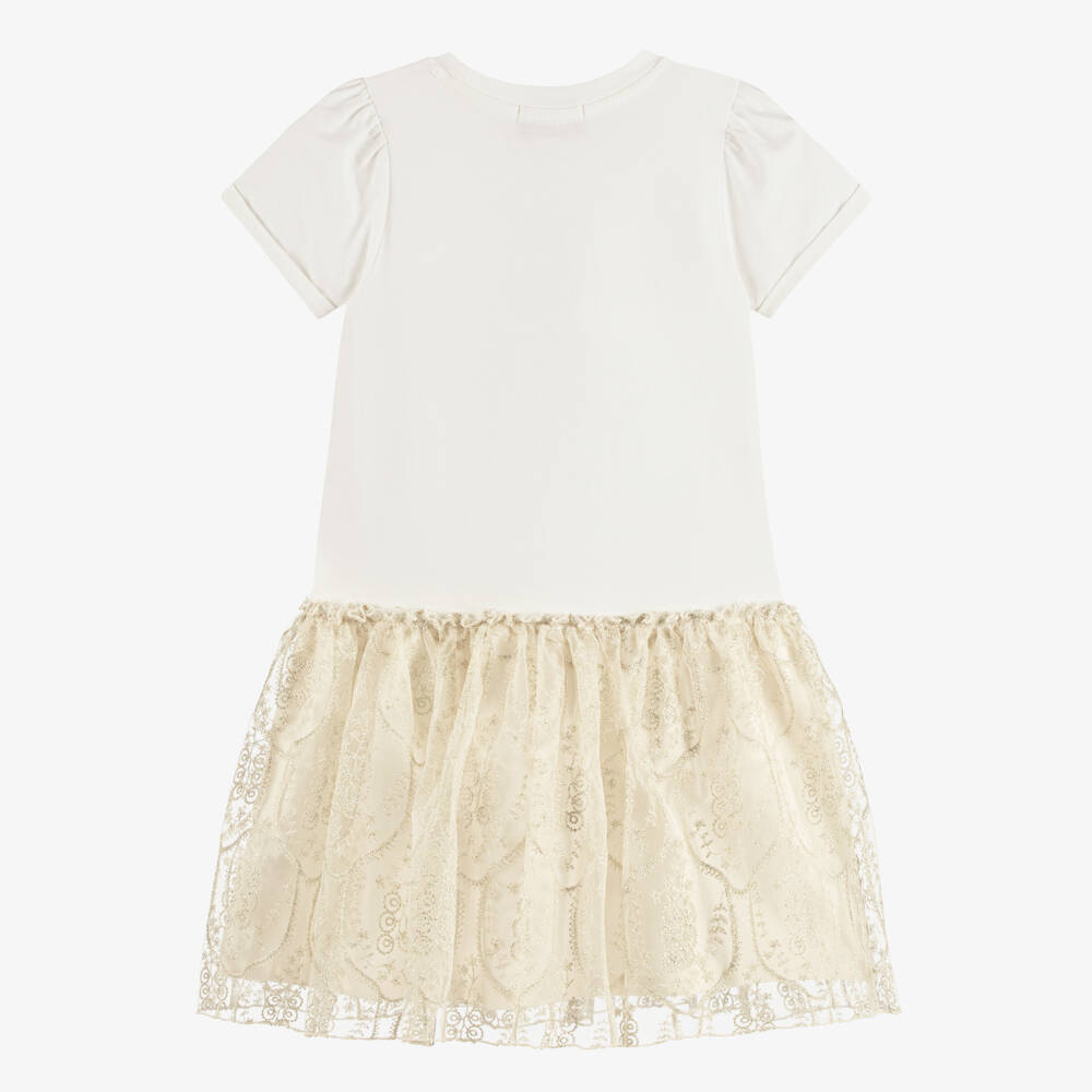 AIGNER-Girls Ivory Cotton Dress with Tulle Skirt | Childrensalon Outlet