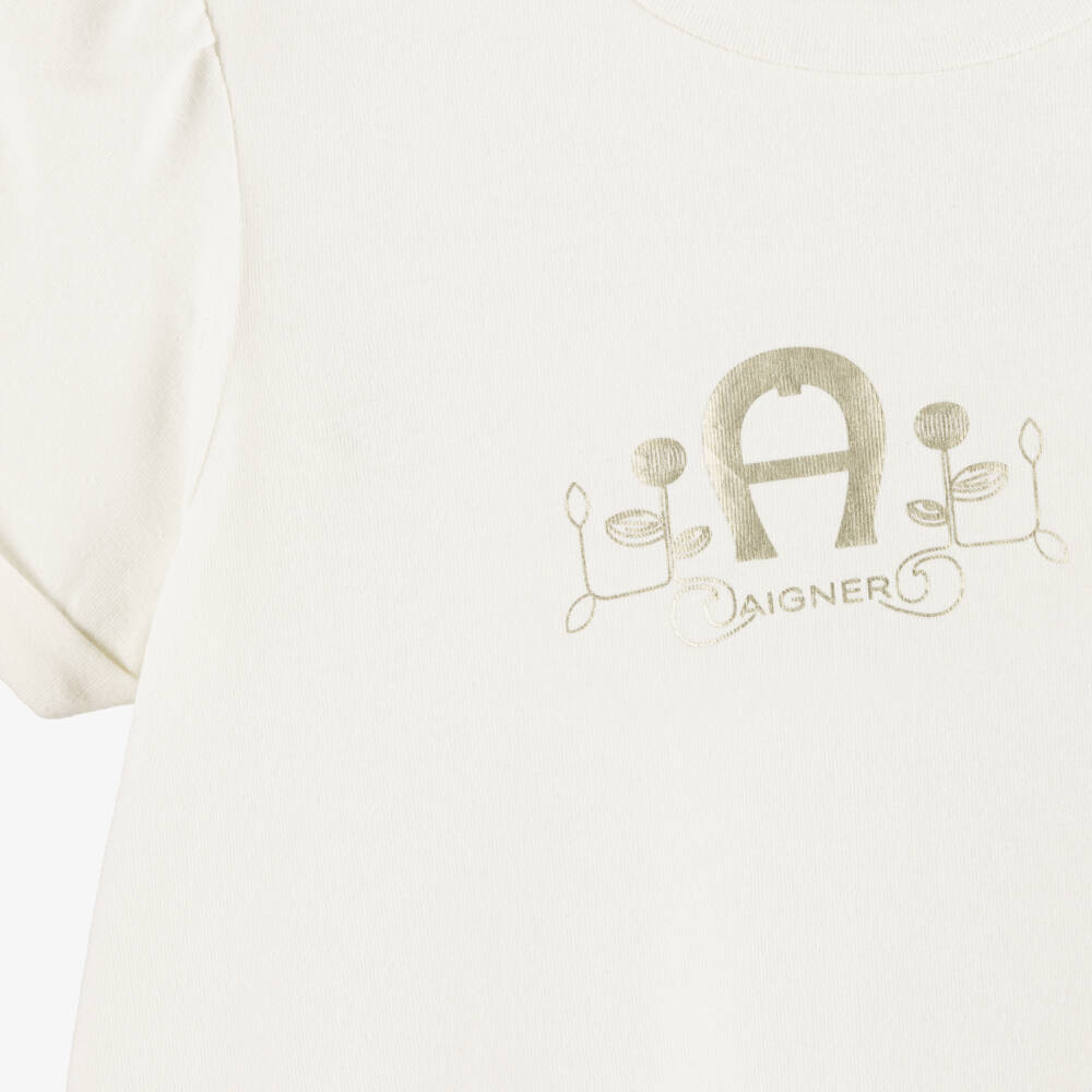 AIGNER-Girls Ivory Cotton Dress with Tulle Skirt | Childrensalon Outlet