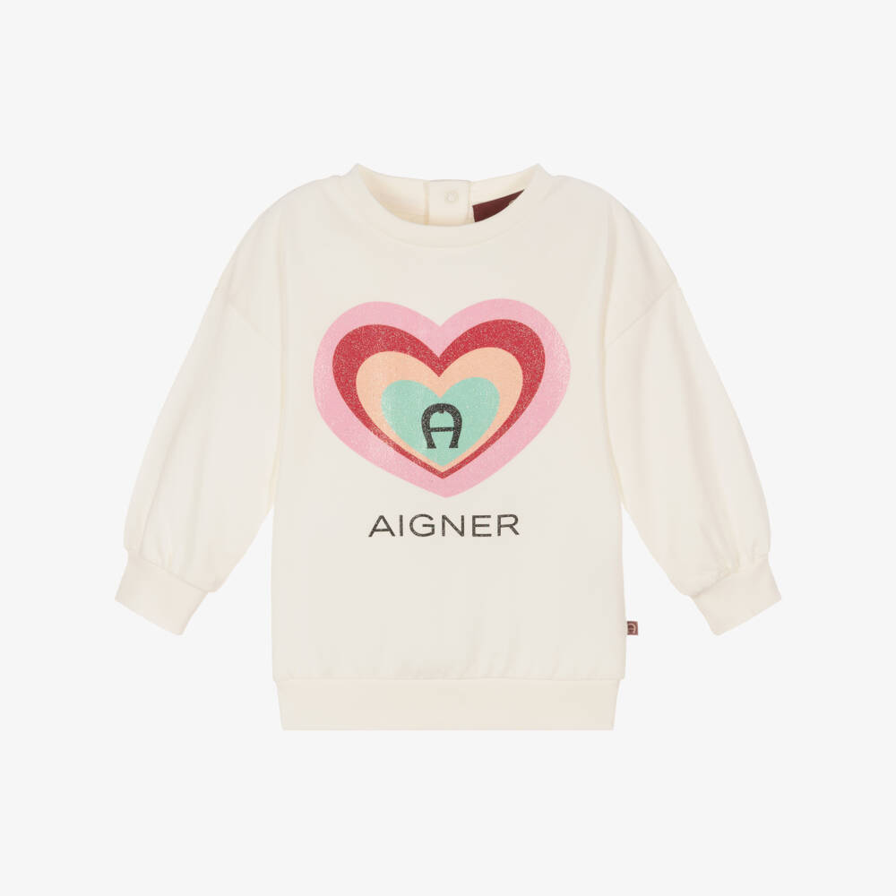AIGNER-Girls Ivory Cotton Heart Sweatshirt | Childrensalon Outlet