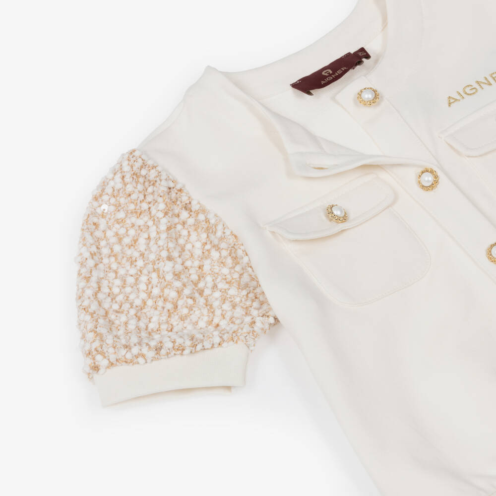 AIGNER-Girls Ivory Cotton Jersey Trouser Set | Childrensalon Outlet