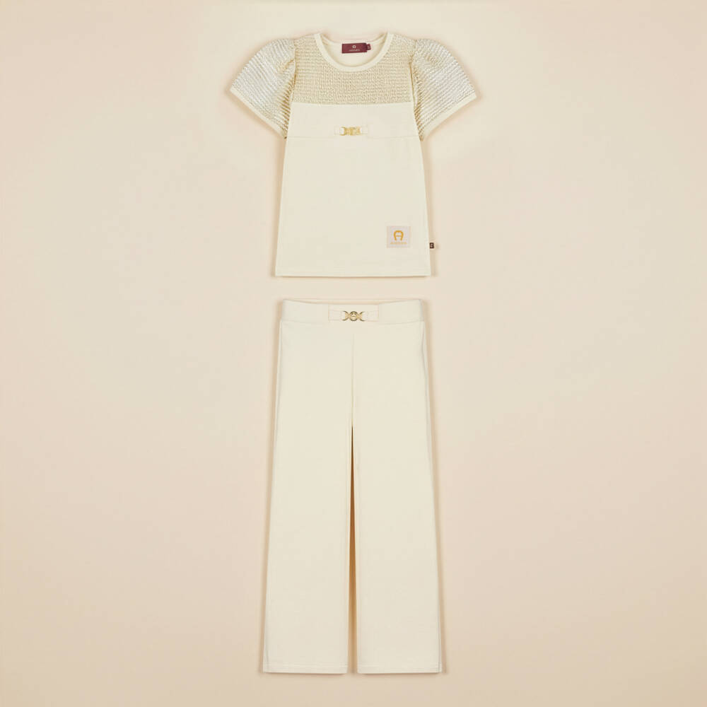 AIGNER-Girls Ivory Cotton Jersey Wide-Leg Trousers | Childrensalon Outlet