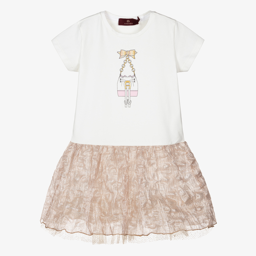 AIGNER - Кремовое хлопковое платье для девочек | Childrensalon