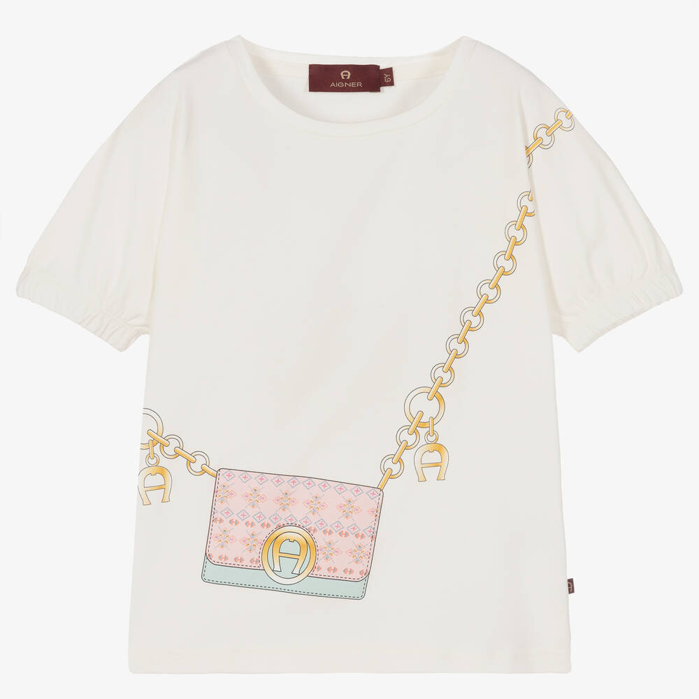 AIGNER - T-shirt ivoire en coton fille | Childrensalon