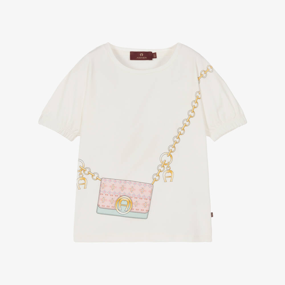 AIGNER-Girls Ivory Cotton Logo T-Shirt | Childrensalon Outlet