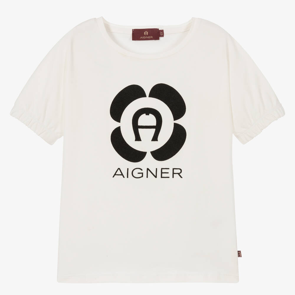 AIGNER-تيشيرت قطن جيرسي لون عاجي للبنات | Childrensalon Outlet