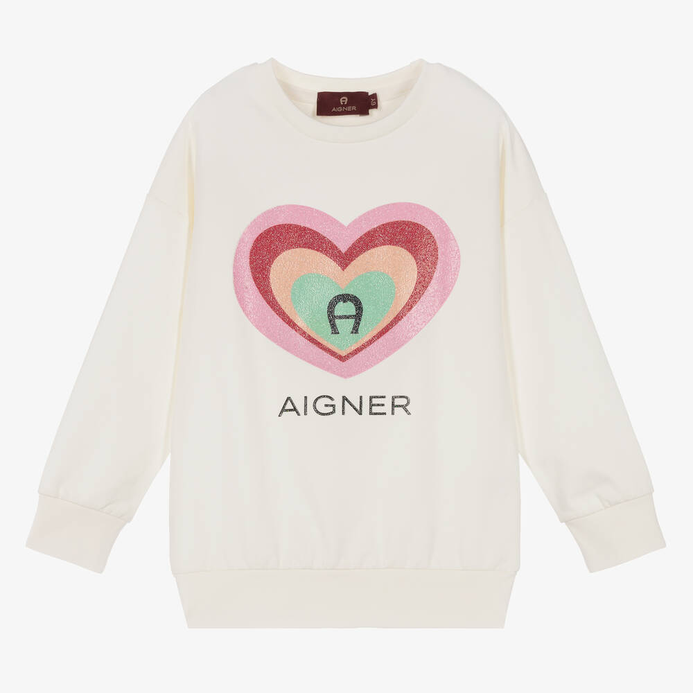 AIGNER - Girls Ivory Cotton Sweatshirt | Childrensalon
