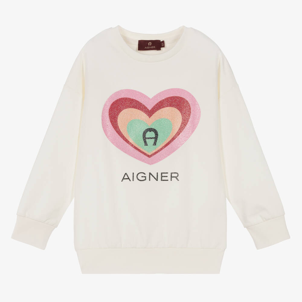 AIGNER - سويتشيرت قطن جيرسي لون عاجي للبنات | Childrensalon