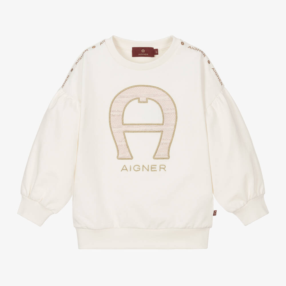 AIGNER-Girls Ivory Cotton Sweatshirt | Childrensalon Outlet