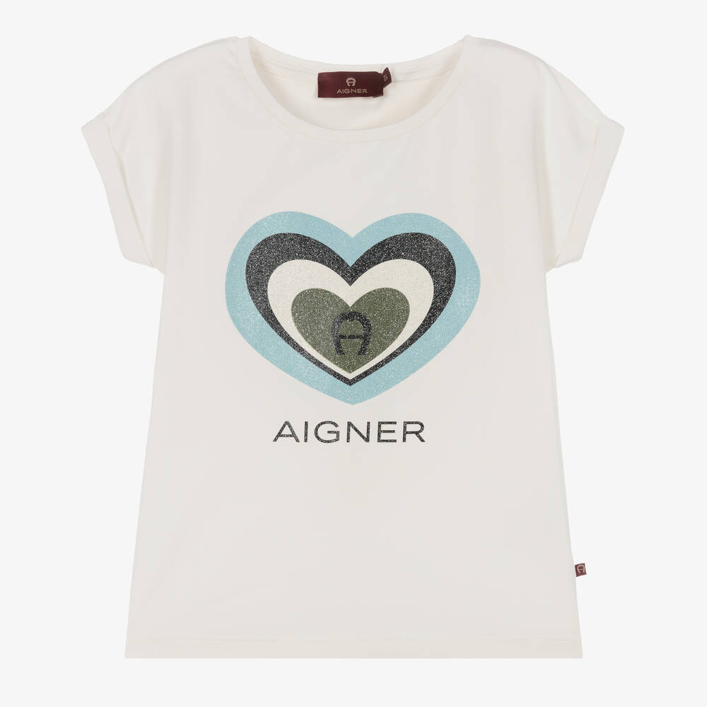 AIGNER - Girls Ivory Cotton T-Shirt | Childrensalon
