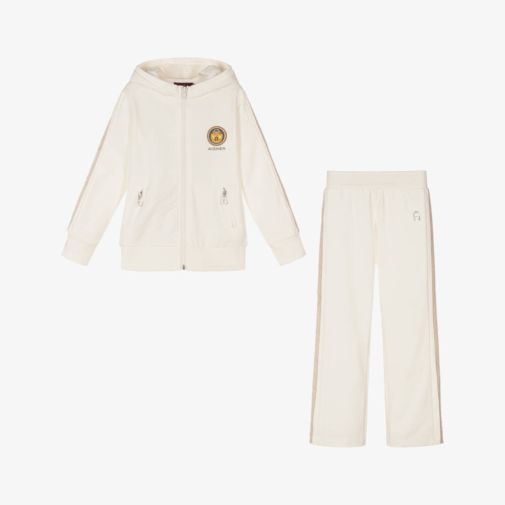 AIGNER-Girls Ivory Cotton Tracksuit | Childrensalon Outlet