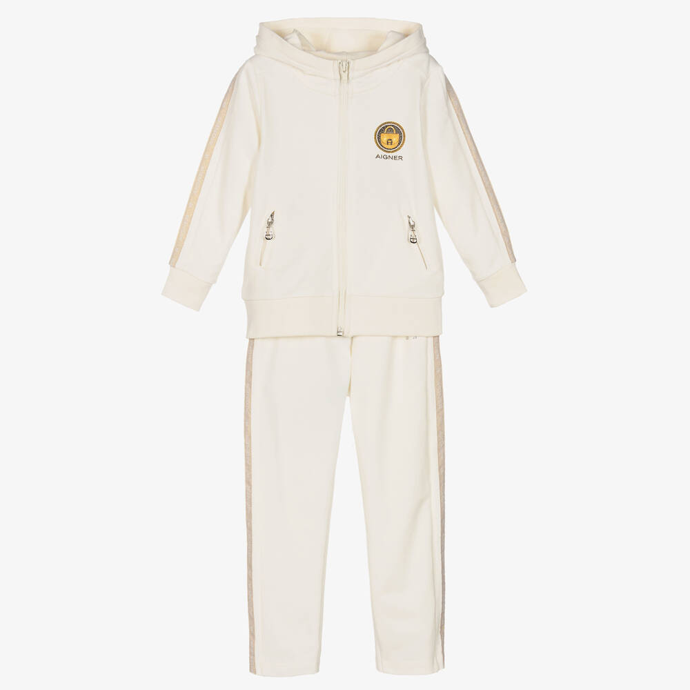 AIGNER-Girls Ivory Cotton Tracksuit | Childrensalon Outlet