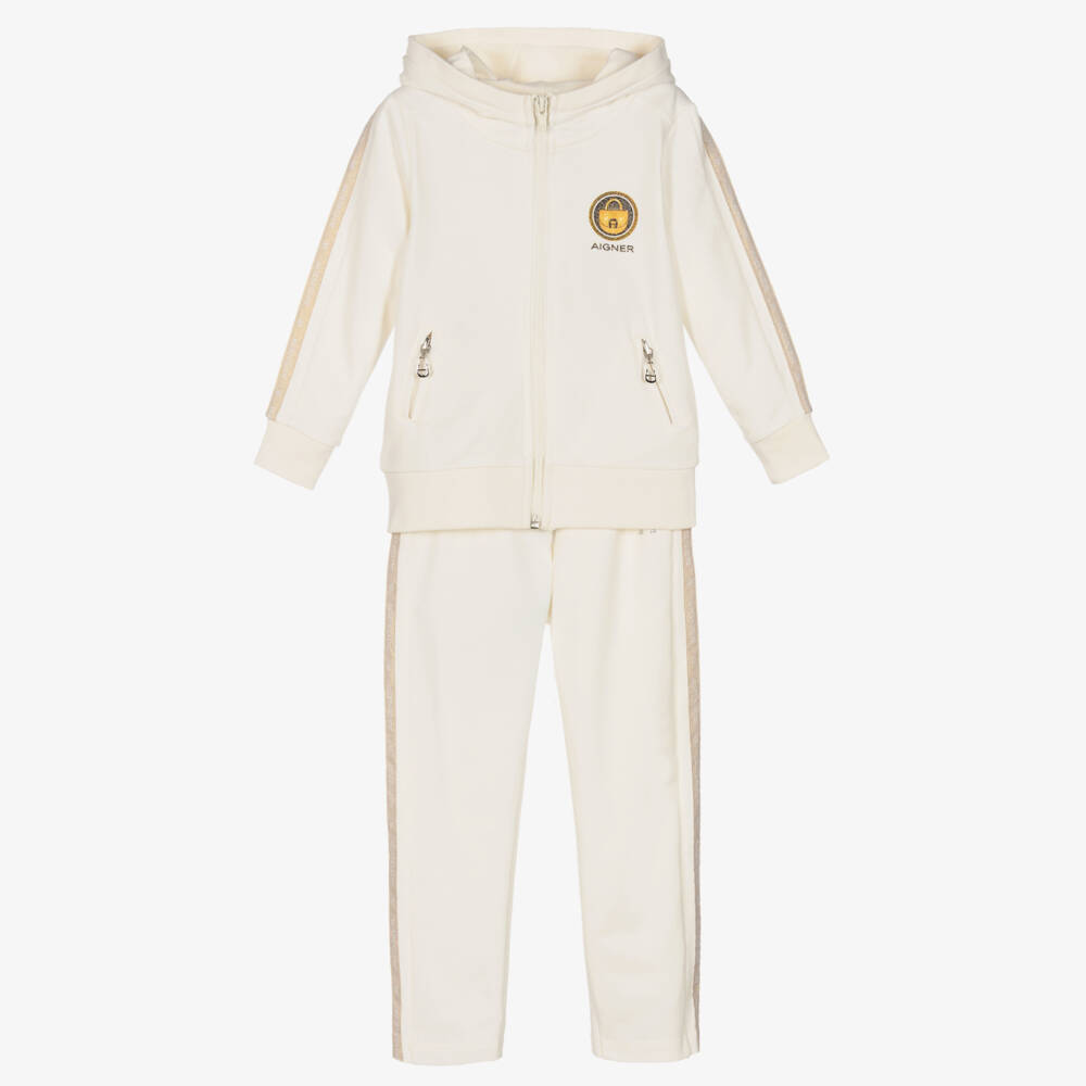 AIGNER-Girls Ivory Cotton Tracksuit | Childrensalon Outlet