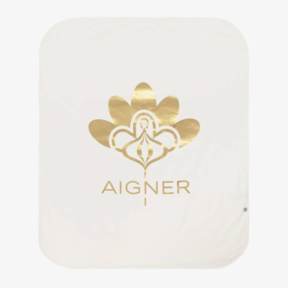 AIGNER-Girls Ivory Floral Gold Accent Blanket | Childrensalon Outlet