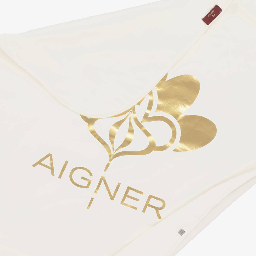 AIGNER-Girls Ivory Floral Gold Accent Blanket | Childrensalon Outlet