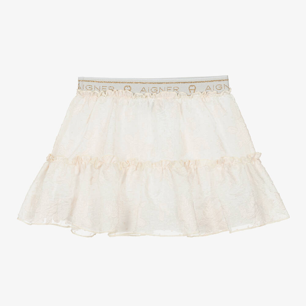 AIGNER-تنورة أورغانزا لون عاجي بطبعة ورود | Childrensalon Outlet