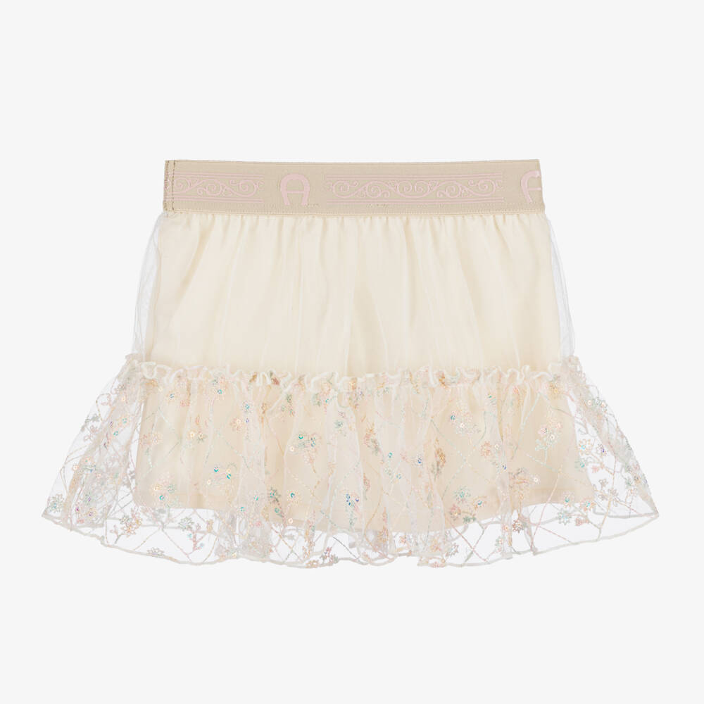 AIGNER-فستان تول عاجي مزين بالورود للبنات | Childrensalon Outlet