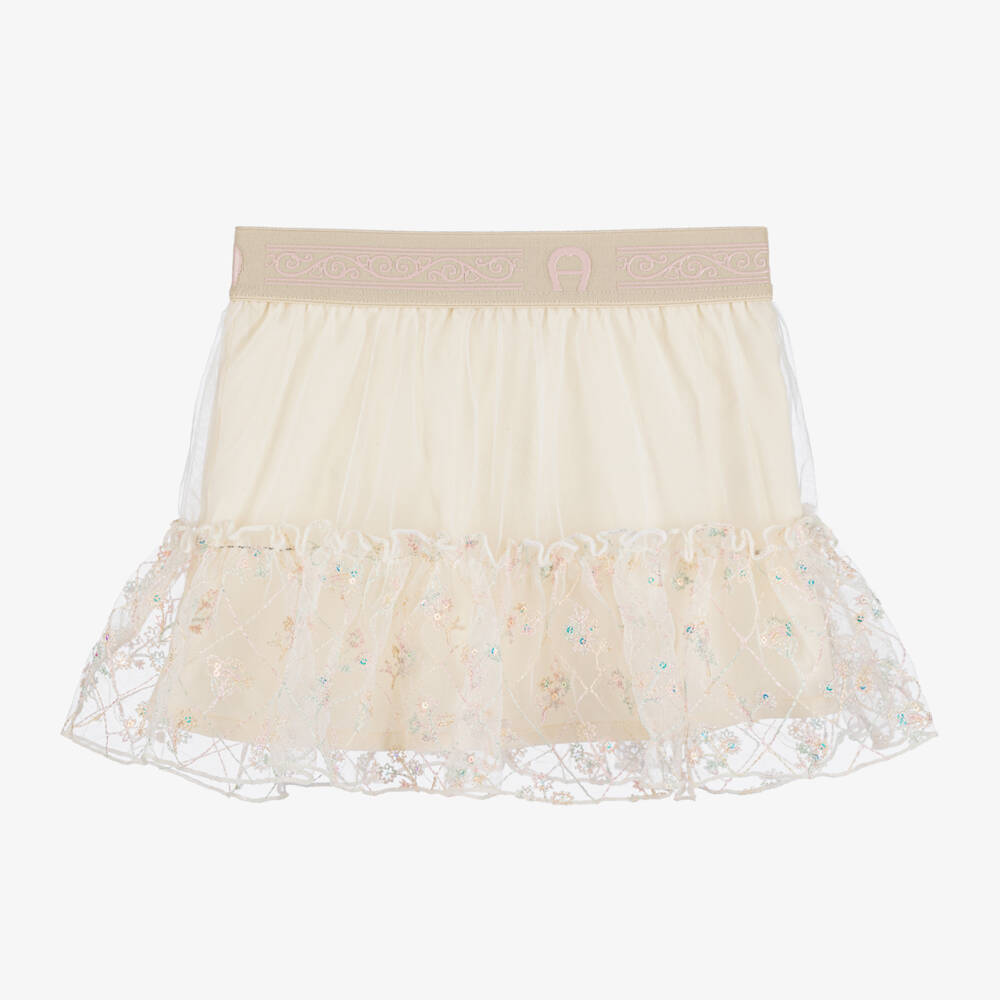 AIGNER-Girls Ivory Floral Tulle Delight | Childrensalon Outlet