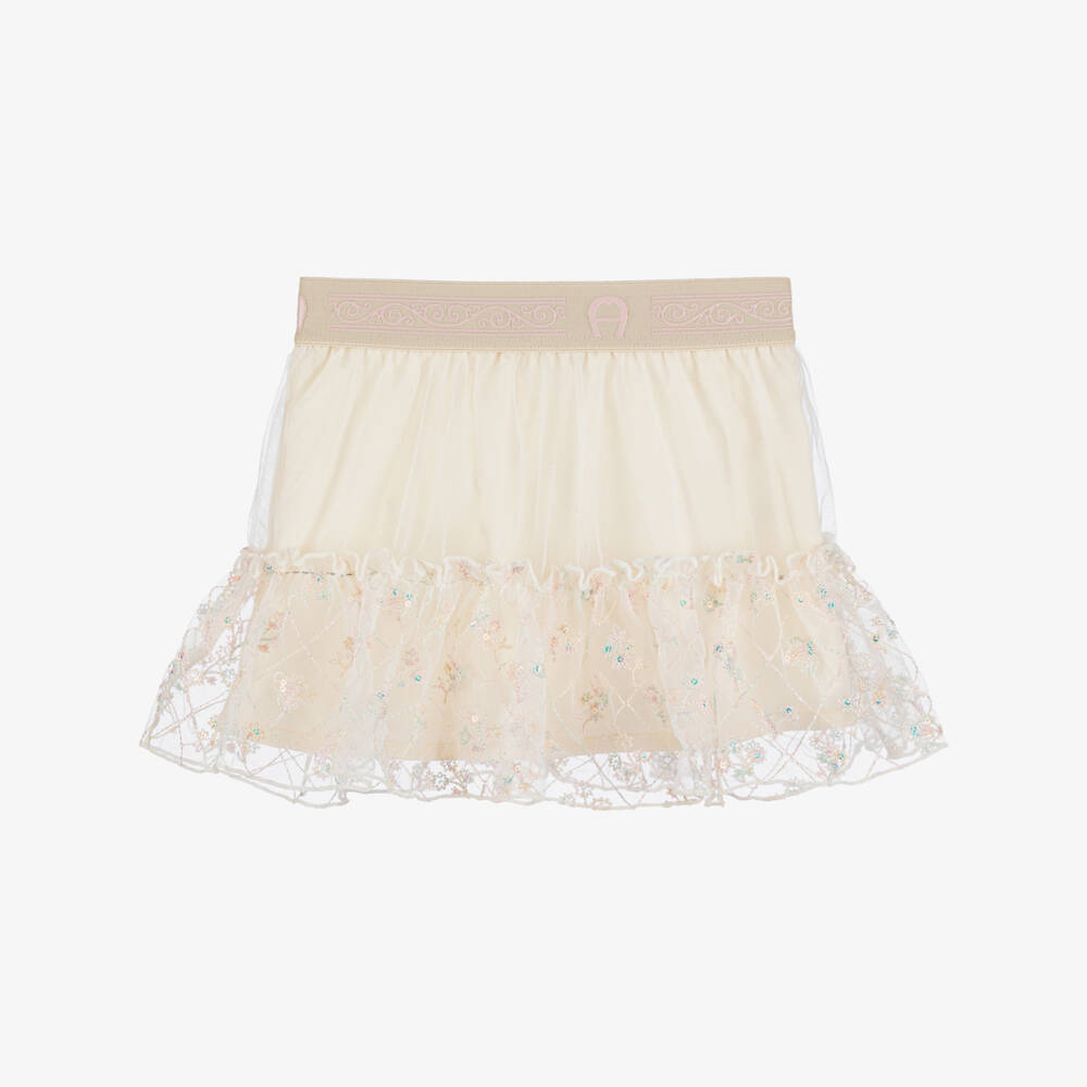 AIGNER-Girls Ivory Floral Tulle Delight | Childrensalon Outlet