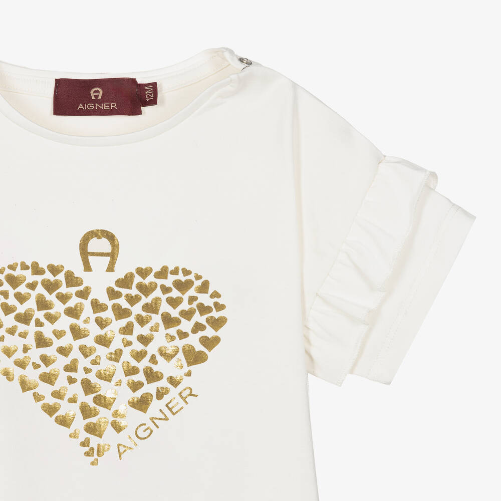AIGNER-تيشيرت بطبعة قلوب قطن جيرسي لون عاجي | Childrensalon Outlet