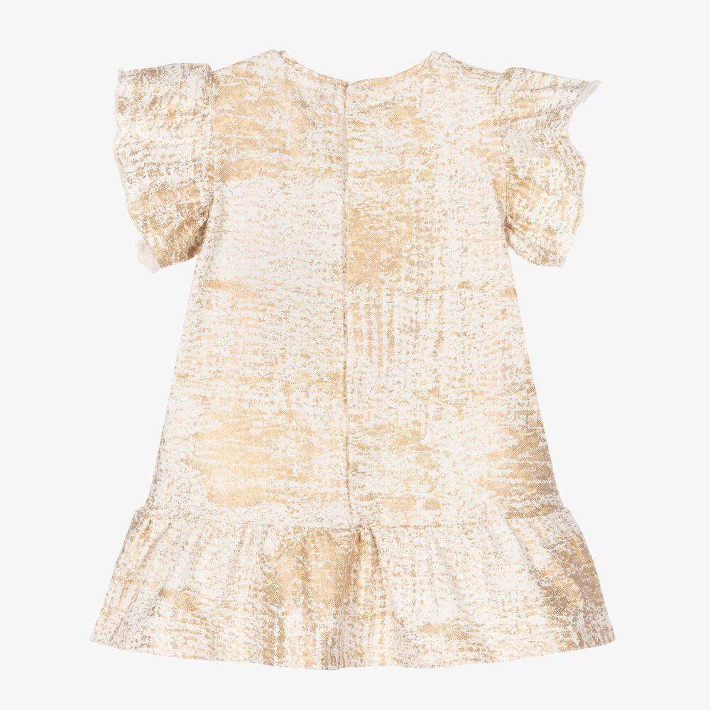 AIGNER-Girls Ivory & Gold Cotton Logo Dress | Childrensalon Outlet