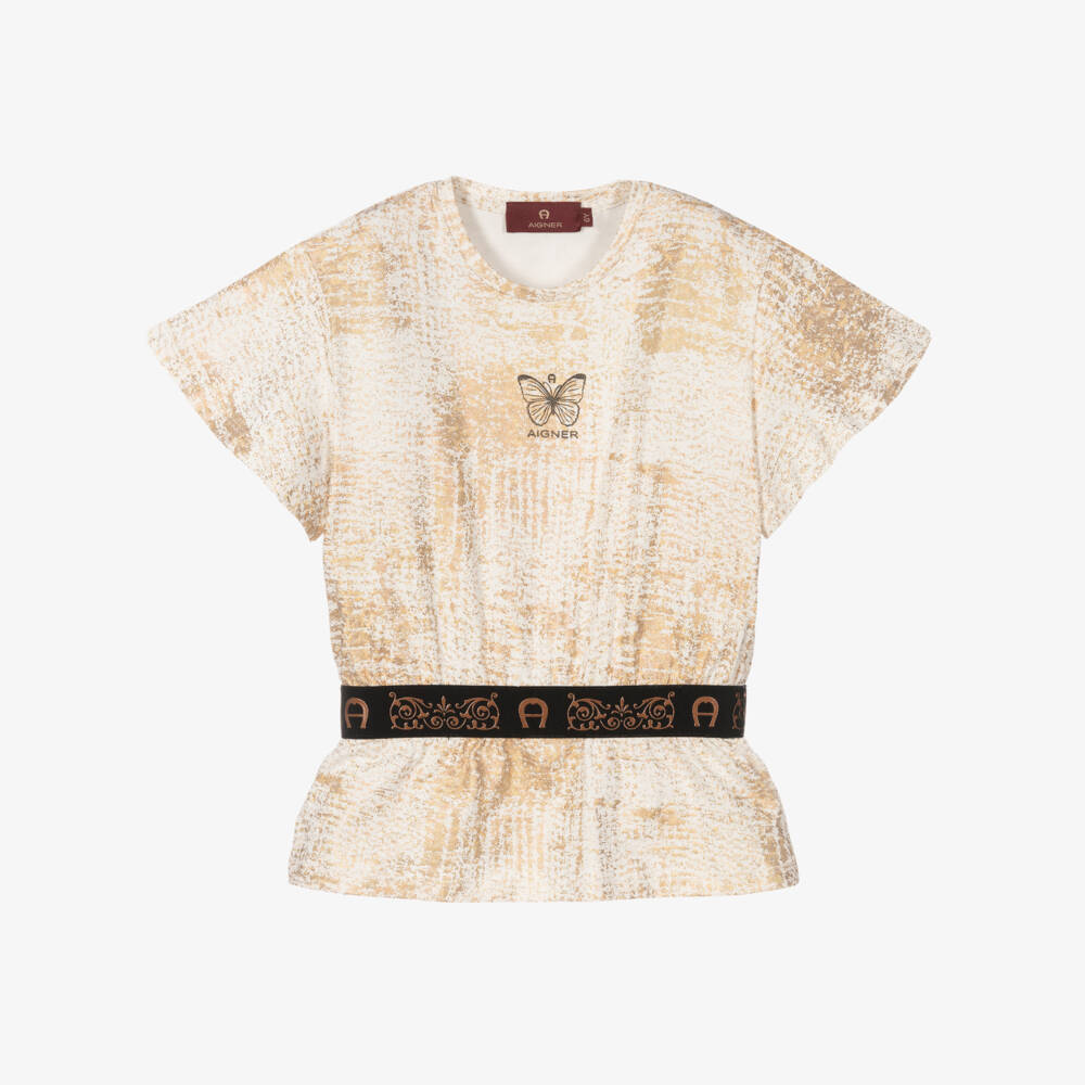 AIGNER-Girls Ivory & Gold Cotton Top | Childrensalon Outlet