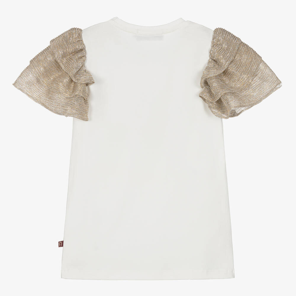 AIGNER-Girls Ivory & Gold Cotton Top | Childrensalon Outlet