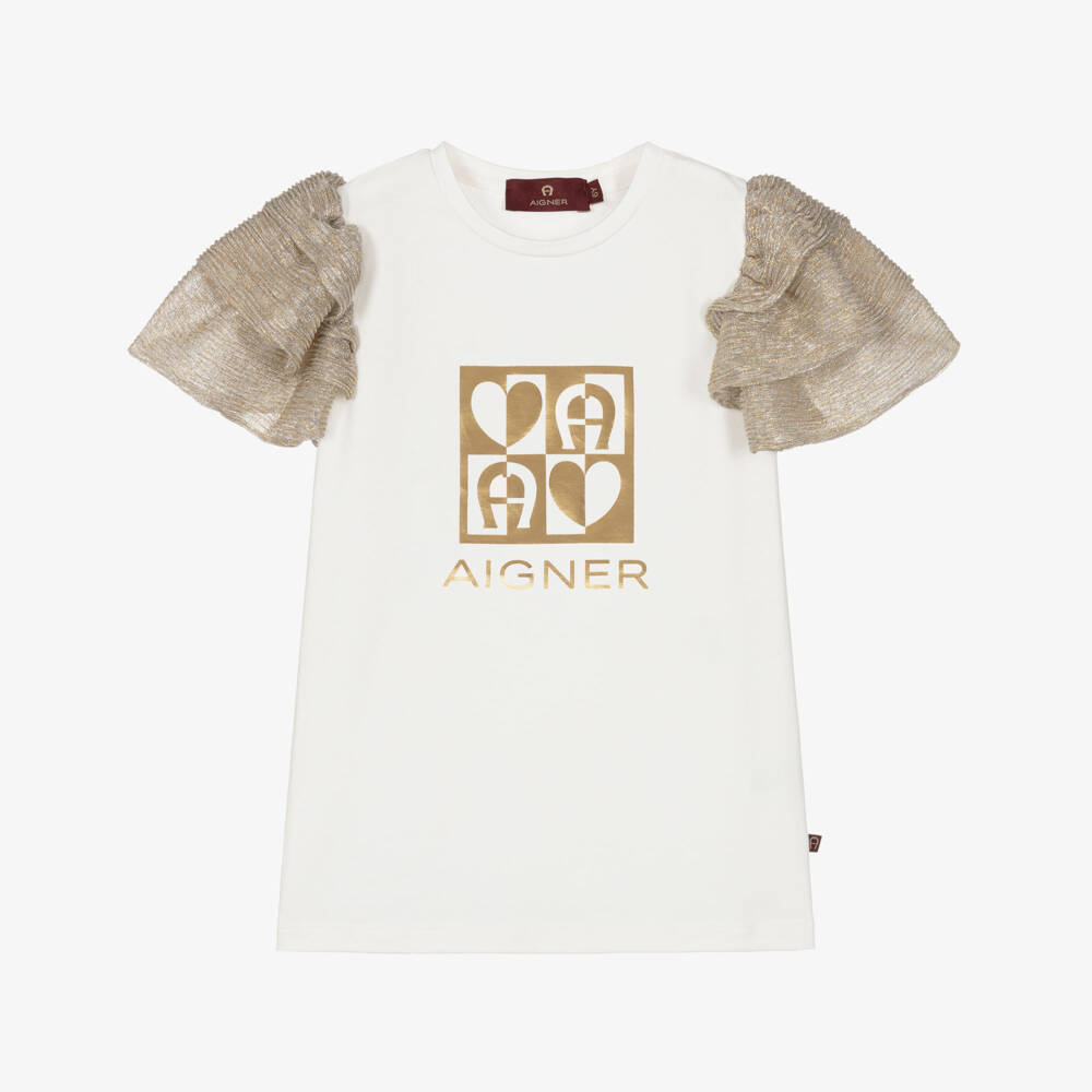 AIGNER-Girls Ivory & Gold Cotton Top | Childrensalon Outlet