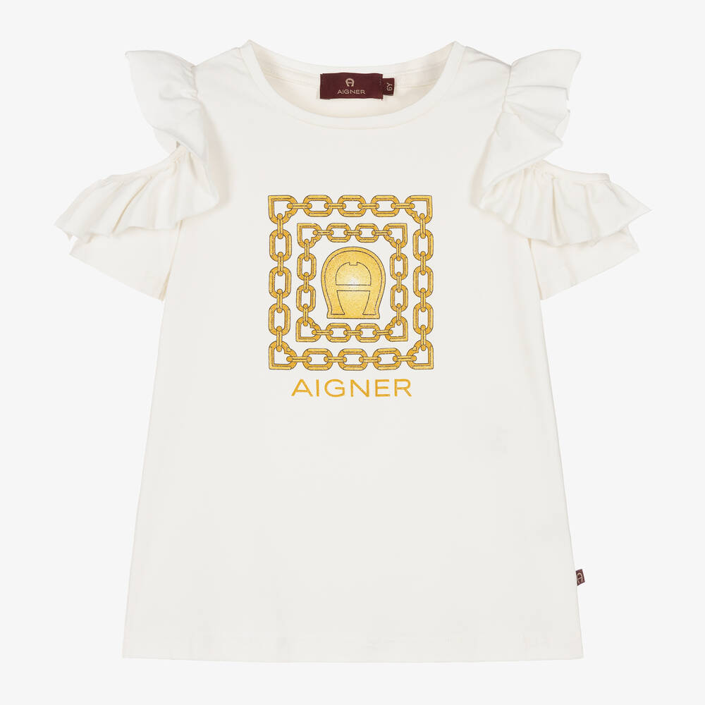 AIGNER-Girls Ivory & Gold Cotton Top | Childrensalon Outlet