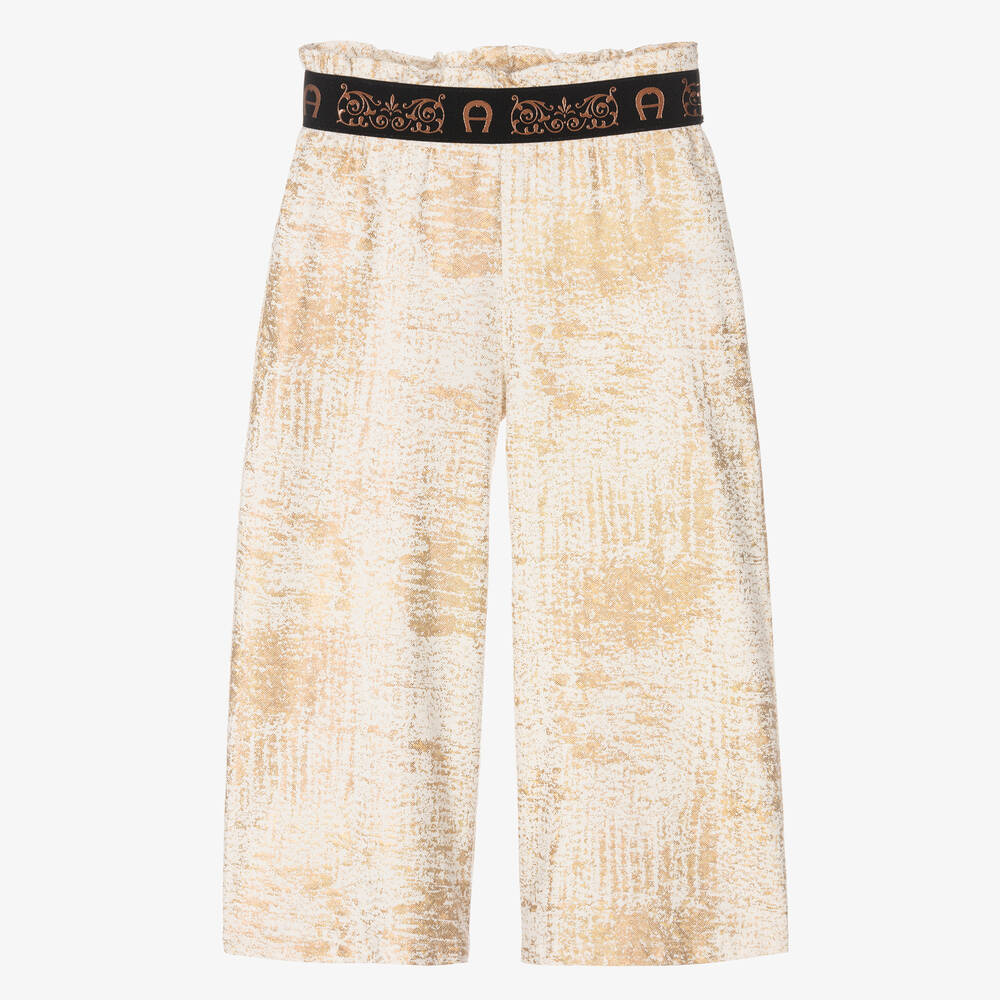 AIGNER - Girls Ivory & Gold Cotton Trousers | Childrensalon