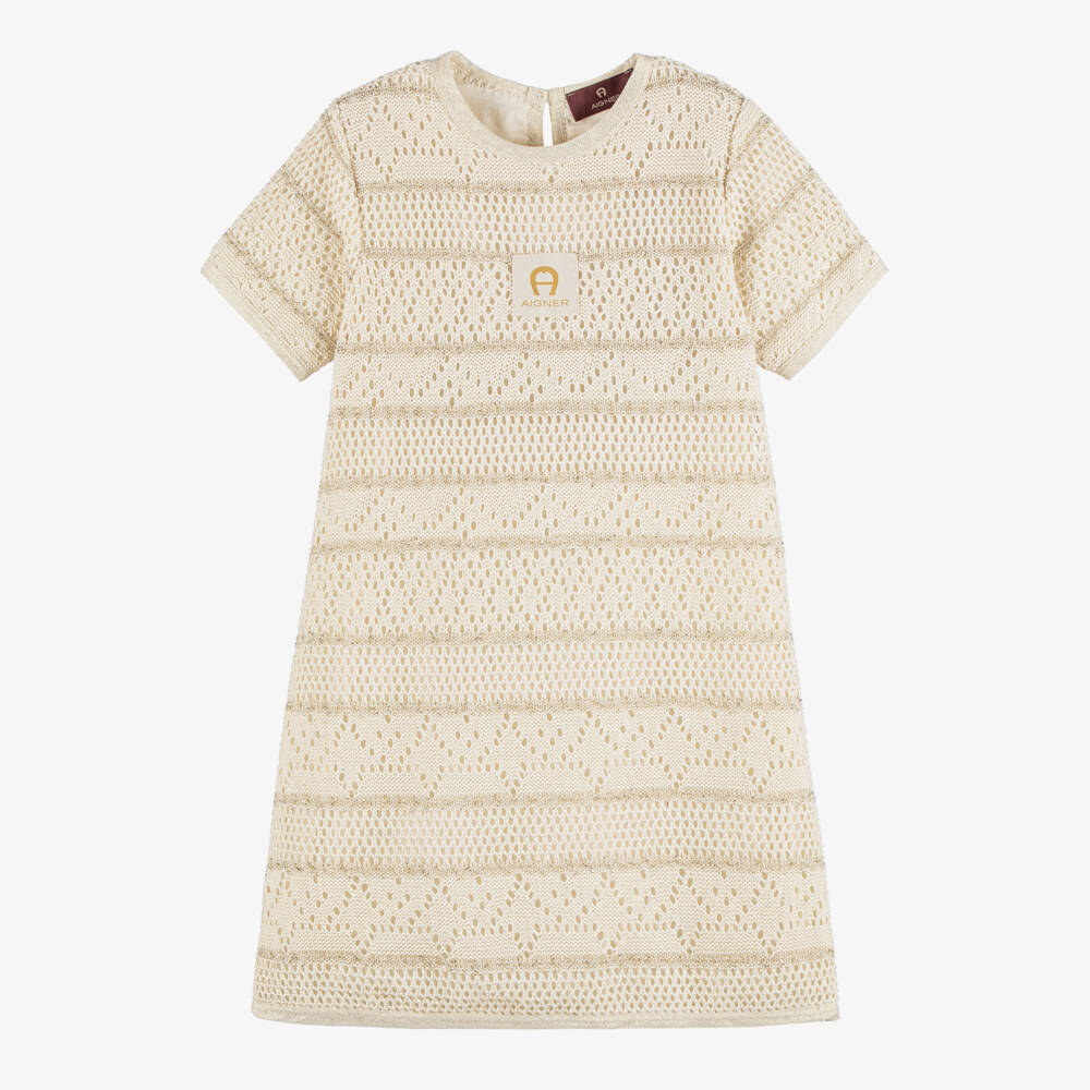 AIGNER-Girls Ivory & Gold Crochet Dress | Childrensalon Outlet