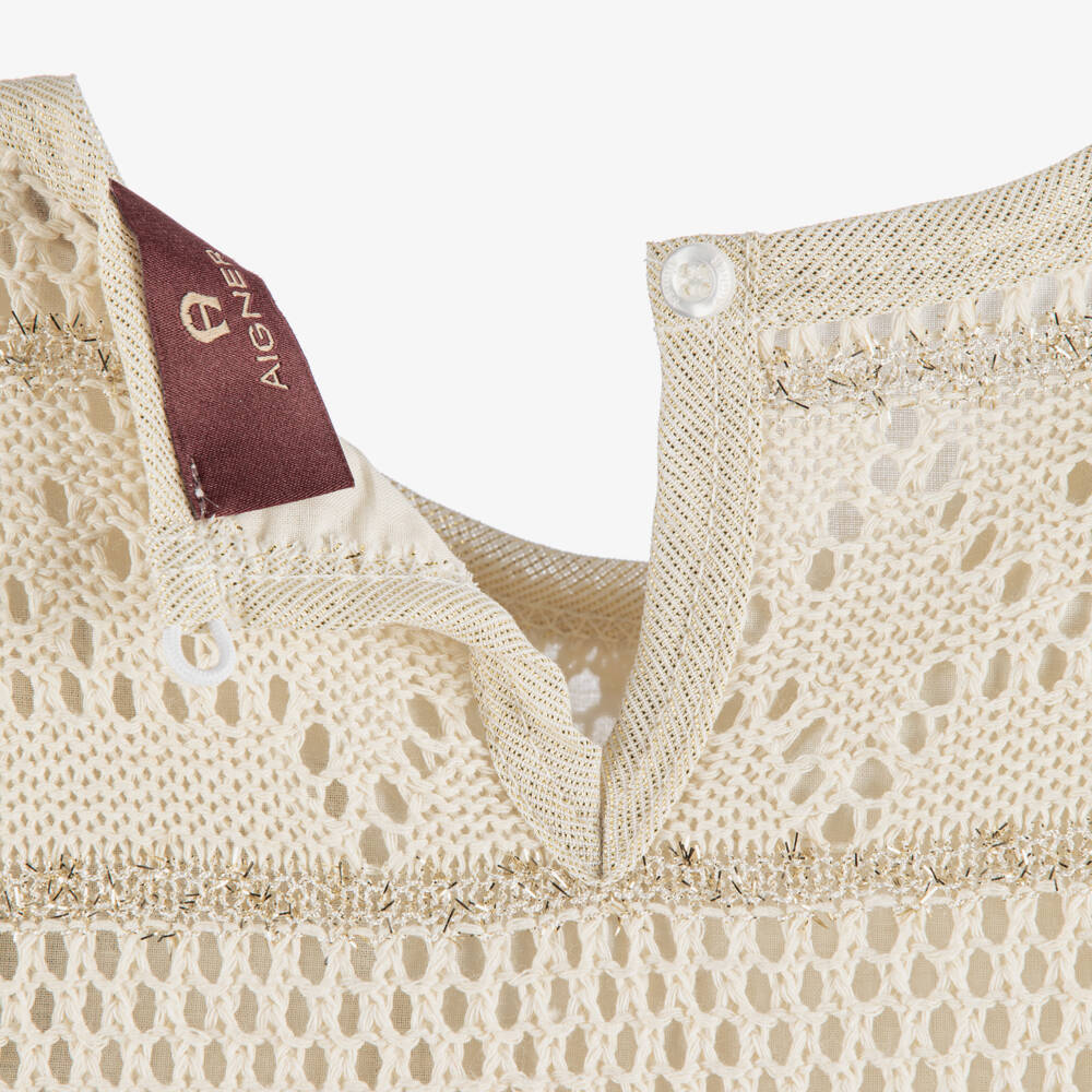AIGNER-Girls Ivory & Gold Crochet Dress | Childrensalon Outlet