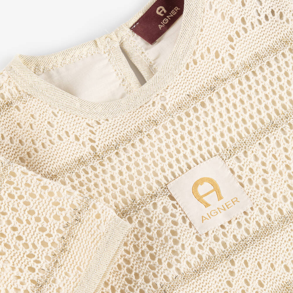 AIGNER-Girls Ivory & Gold Crochet Dress | Childrensalon Outlet