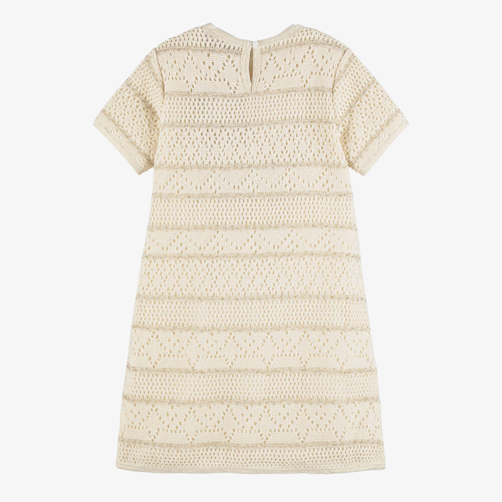 AIGNER-Girls Ivory & Gold Crochet Dress | Childrensalon Outlet